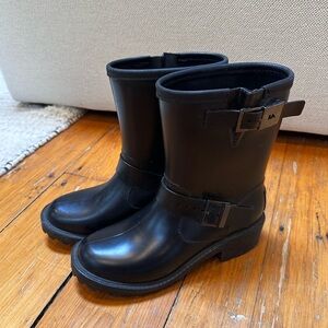 Michael Kors Black Rubber Mid-Calf Moto Rain Boots